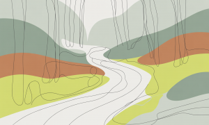 Ein heller Weg windet sich durch einen ruhigen Wald